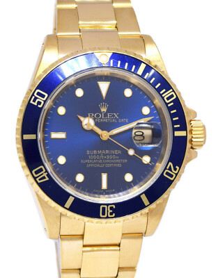Rolex Submariner 18k Yellow Gold Blue Dial/Bezel Mens 40mm