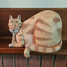Vtg Marsha McCarthy Tiger Cat Figurine Shelf Sitter Mantelpiece Resin 8" Signed