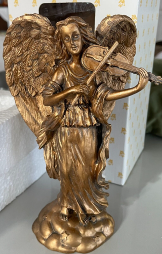 Gold Angel Playing Violin Taper Candle Holder 7” -Vintage Old Stock- NEW IN BOX! - Afbeelding 1 van 16