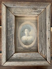 Vintage Folk Art Old Woman Aged Wood Shadow Box Frame Farmhouse Estate