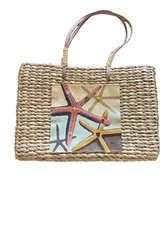Sun N’ Sand Sea Straw Purse Starfish Handbag Sequins Beachwear Zipper 11"x4"x8"