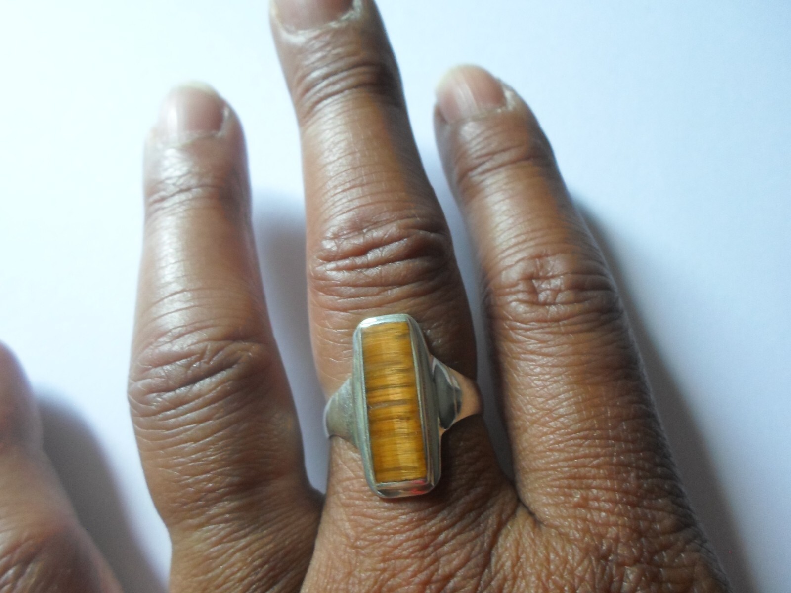 solid silver ring, tiger eye rectangle, size 58 - image 4