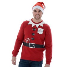Mens Novelty Funny Christmas Jumper Xmas Sweatshirt Sweater Mr Claus & Santa Hat