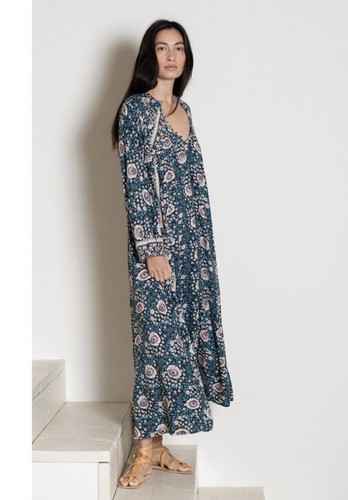 Natalie Martin Fiore Maxi Dress in Vintage Flowers Turquoise Size XL Ret  $280 | eBay