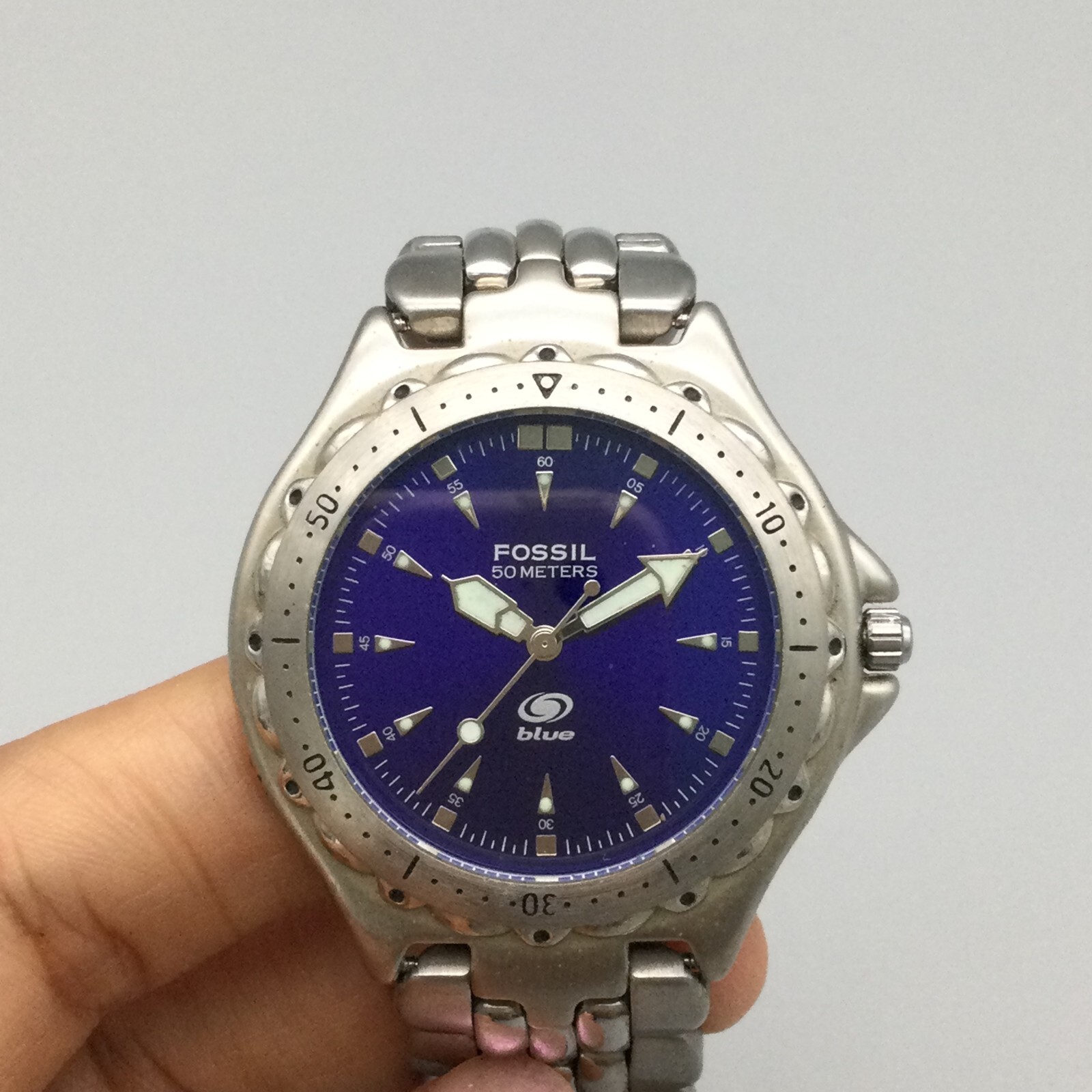 Fossil Blue Watch Men Dial 42mm Silver Tone Blue Dial New Battery 