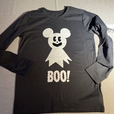 Disney Halloween Size M 7-8 Mickey Ghost Flip Sequin Long Sleeve T-Shirt Black
