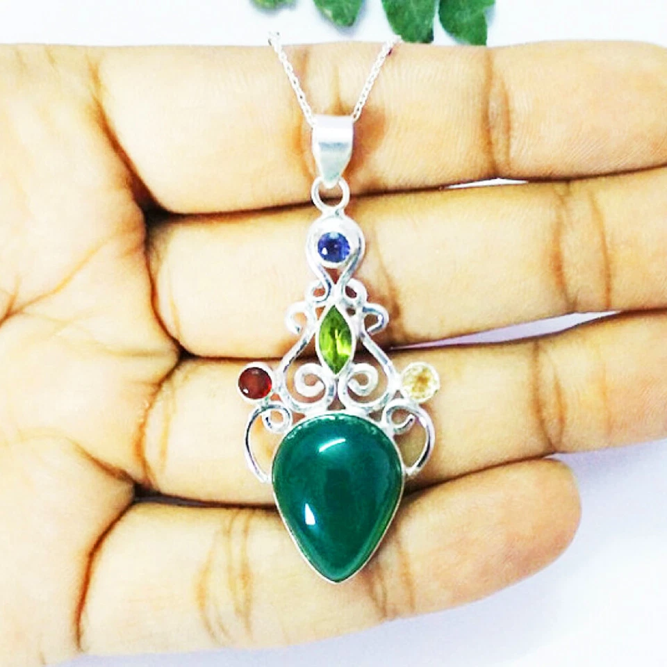 925 Sterlingsilber Multi Stein Halskette Handmade Schmuck Edelstein Halskette - Bild 4 von 4