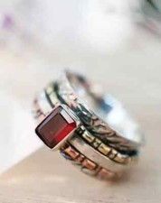 Garnet Gemstone Spinner Ring 925 Sterling Silver Handmade Jewelry Ring R99