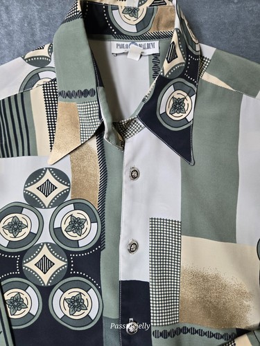 Camicia Vintage Paolo Maldini Uomo Extra Large Astratta Bottone Leone Discoteca Italia - Foto 2 di 11