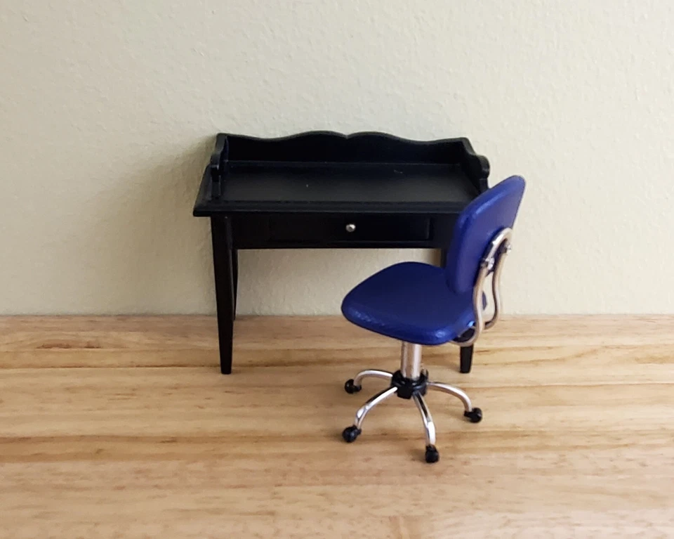Dollhouse Office Chair Modern Desk Purple/Blue 1:12 Scale Miniature Furniture - Image 4 of 4