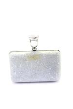 Tom Ford Womens Micro Crystal Ring Top Clutch Handbag White Silver Tone
