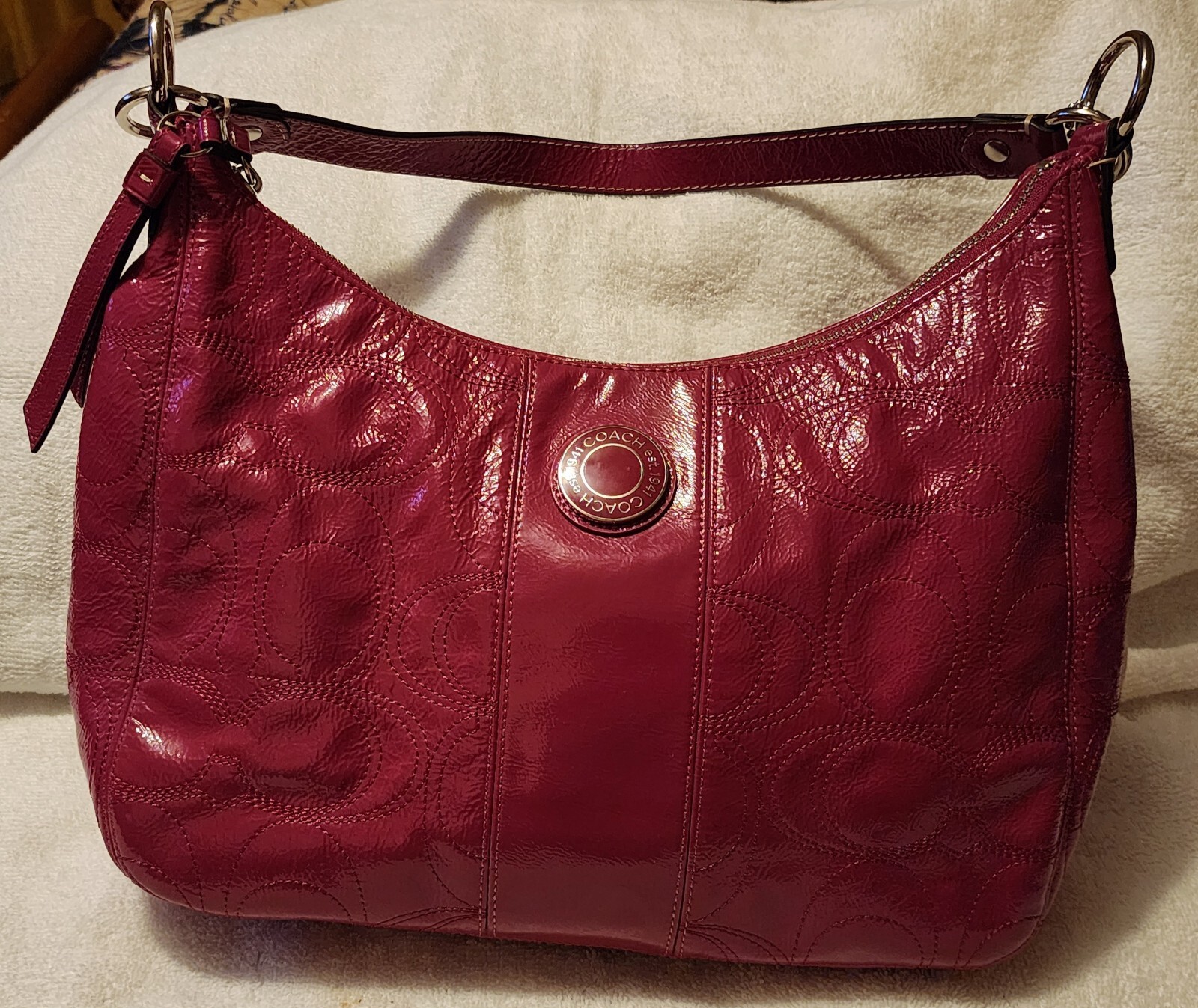 HOT PINK Kristen Spectator Coach Handbags Used. F19282 Embossed-image