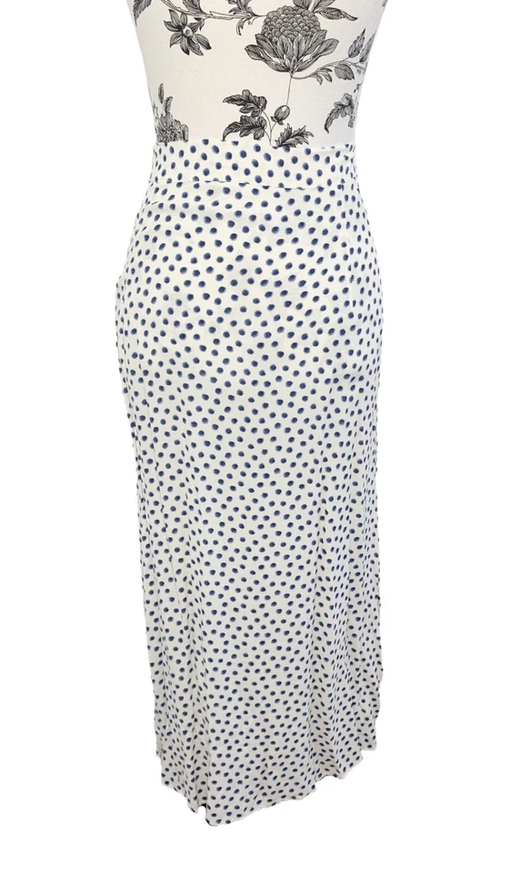 H&M Womens Blue White Polka Dot Side Slit Zip Pleated Midi Skirt Size 18 - Image 4 of 4