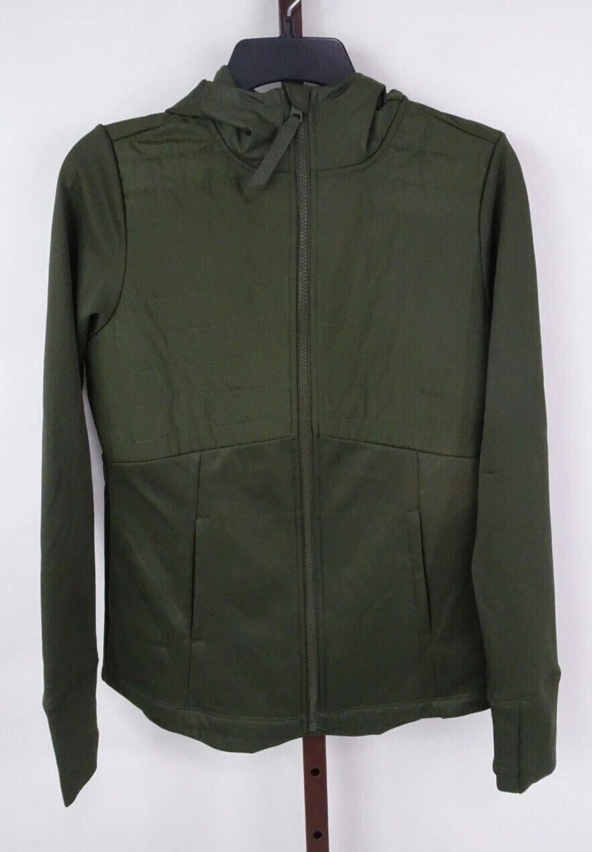 Womens Ladies Avia Olive Green Mixed Media Zip Front Hoodie Size