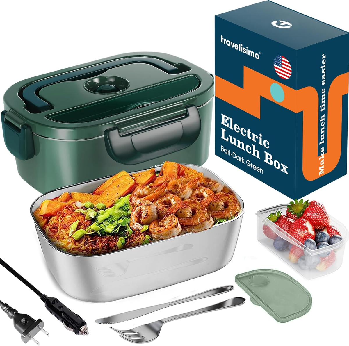 Kabbas 1.8L Portable Electric Lunch Box for Adults, 100W Heated Lunch Box for Men with Removable Dual Container, Fast Heating Food Warmer, 12V/24V/110V for Car Truck Office lonchera eléctrica portátil