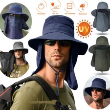 Wide Brim Sun Hat with Neck Flap UV Protection Hiking Fishing Cap for Men Women