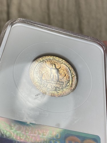 1955-P 25C Washington Silver Quarter GEM NGC MS67 Rainbow Toning NGC Fatty Slab - Picture 8 of 8