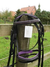 Schicke Trense aus Leder  Top Qualität Gr. Shetty lila unterlegt