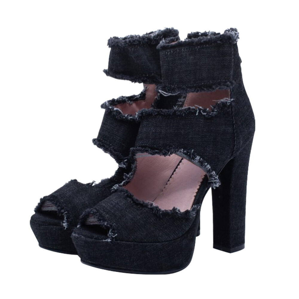 Sandals Balance Shoes Women High-heeled Denim Heels Trendy Women's-image