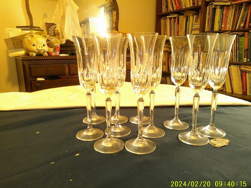 9.75-inch Unmarked Crystal Footed Flute Champagne Glasses