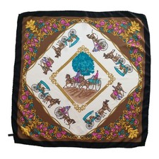 BEAUTIFUL Multicolor Horse Carriage Ride Print Silk Scarf Italy 33 -33 EX COND