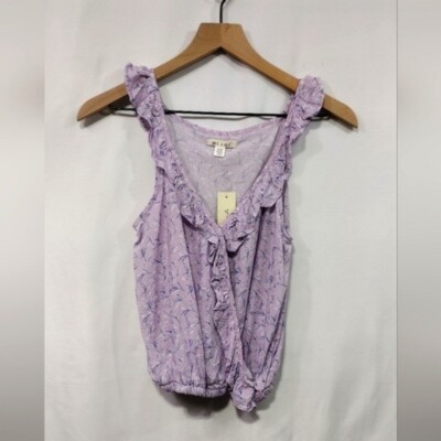 NWT Francesca's Eliza Ruffled Surplice Top Womens XXS Purple Beach Vacation
