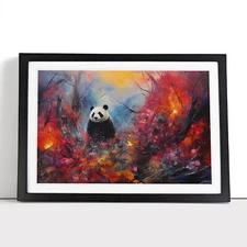 Panda Impressionism Framed Canvas Wall Art Print Poster Picture, Home Decor