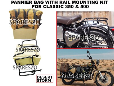 ''PANNIER PAIR DESERT STORM WITH MOUNT'' Fit FOR ROYAL ENFIELD CLASSIC 350 & 500