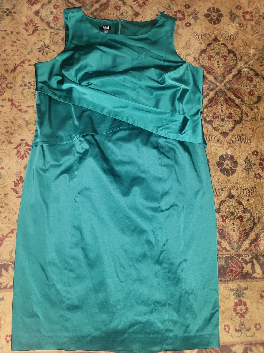 TALBOTS WOMAN EMERAL GREEN SATIN EVENING DRESS SLEEVELESS 16W View 3