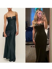 Reformation 10 Brie Black Silk Maxi Dress V Neck