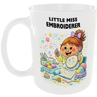 Little Miss Stickerei Tasse lustig Nähgarn Geschenk Tee Kaffeetasse Basteln   