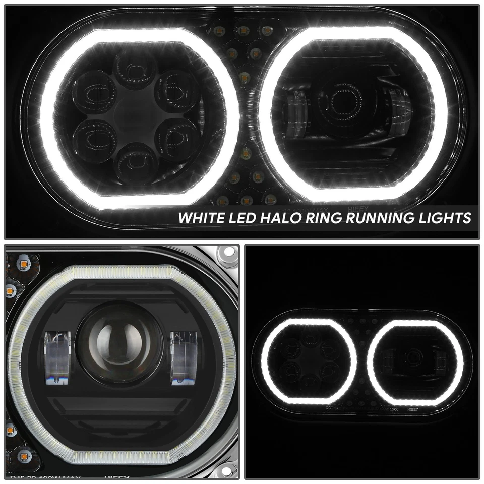 Faros proyectores de señal DRL anillo halo LED negro Peterbilt 359 1967-1987 Foto 4 de 4