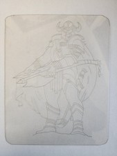 1980's Vintage Tattoo Flash Acetate 6x8 Warrior Viking