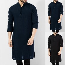 Mens Tops Blouse Tunic Cotton Daily Kurta Shirt Long Sleeve Traditional