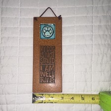 Ceramic Dog Hanging Plaque Brown Blue Rustic Rectangle Decorative Sign Quote