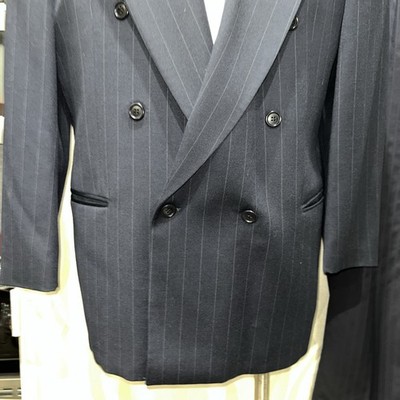 Valentino Uomo Vintage 80s Dark Blue Double Breasted 42 Peak Lapel