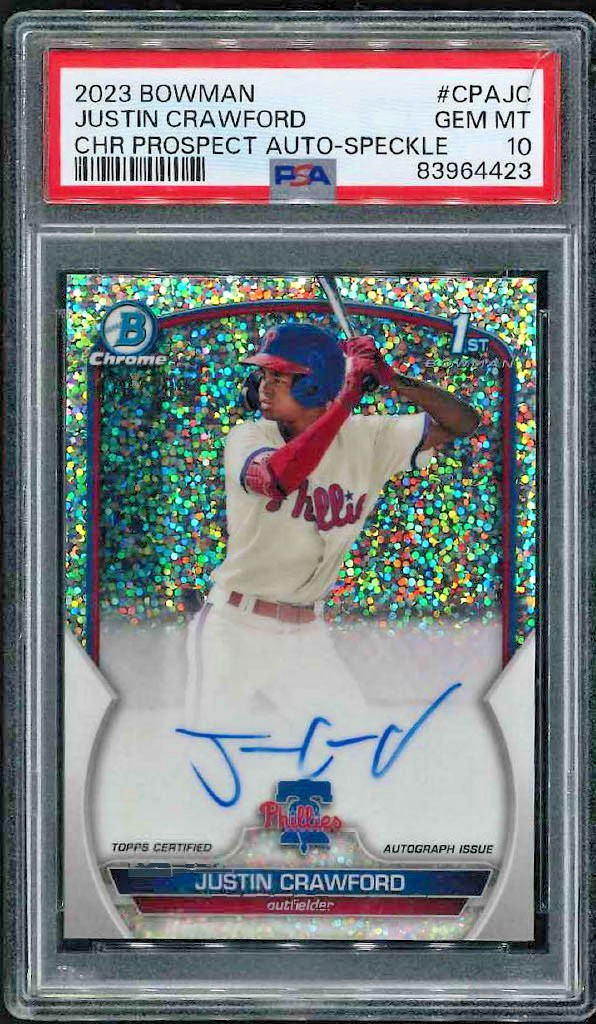2023 Bowman Justin Crawford Chrome Prospect Auto-Speckle PSA 10 70/299#CPA-JC