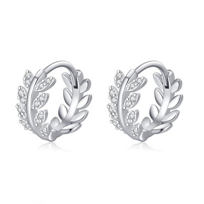 Sterlingsilber CZ Leaf Creolen Ohrringe für Frauen Damen zierliche Olivenblat...