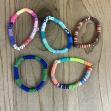 Heishi Clay Beaded Bracelets Lot Of 5 Stackable Friendship Multicolor Handmade
