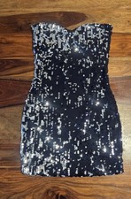 Women s Black Silver Sequin Strapless Bodycon Mini Dress Polyester Party