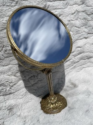 Vintage Hollywood Regency Vanity Table Mirror Cast Metal Brass Double Sided