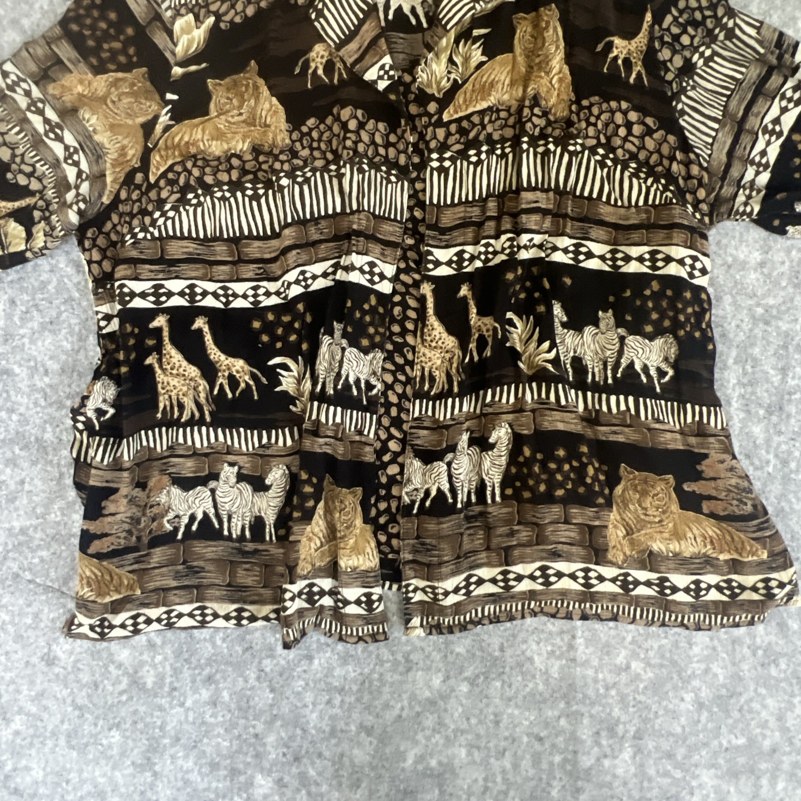 Jennifer Lauren Top Blouse Women 1X Black/Brown Animal Print w Inner Shirt Rayon