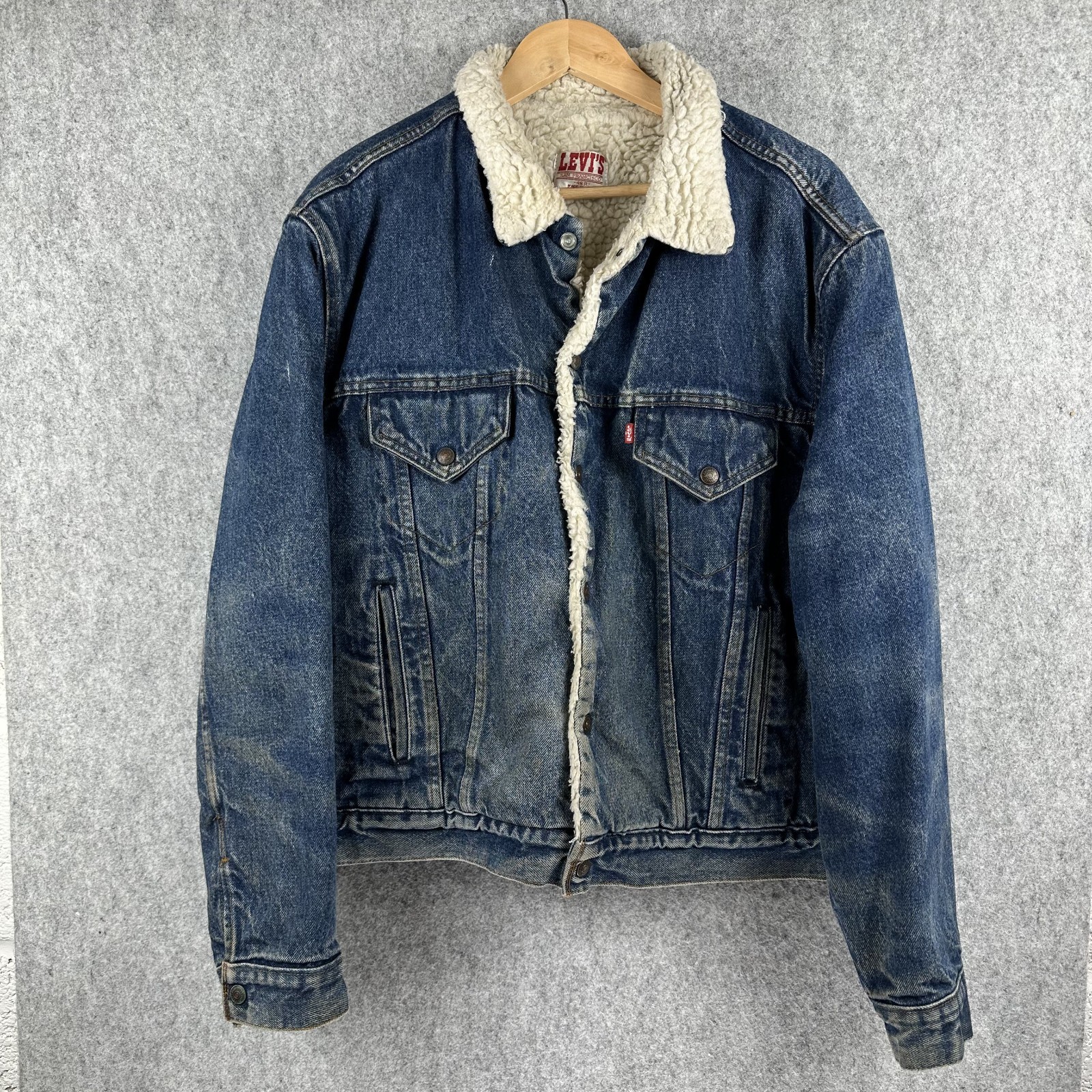 Levi's 70608 Sherpa Trucker Denim Jacket Vintage 48R" Blue USA Made Snap Button