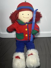Vintage Eden Stuffed MADELINE Doll 1997 20 Skis, Red Coat, Blue Corduroy Pants