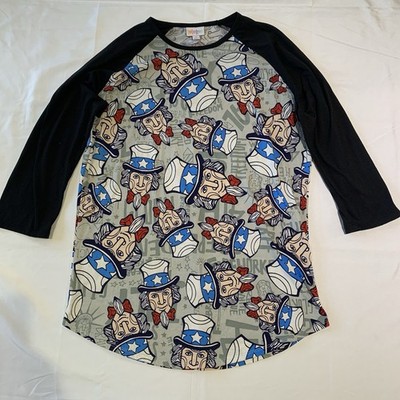 LuLaRoe Womens Uncle Sam Patriotic 3/4 Sleeve Shirt Medium America July 4th