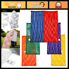 Heavy-Duty Mesh Drawstring Equipment Bag - Nylon Storage Sack for Balls, Swim Ge