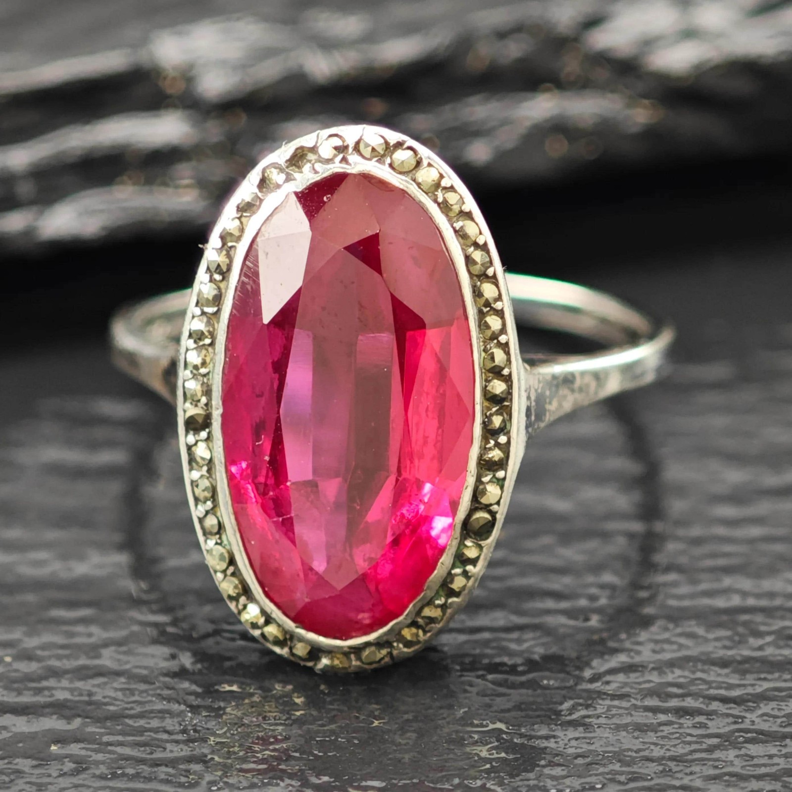 Art Deco Style Ruby Ring Sterling Silver Size 7 - image 1