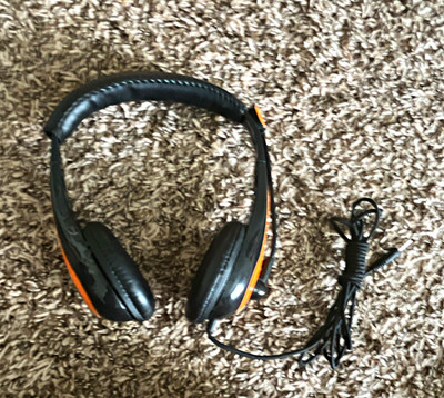 Avid Black/Orange Wired On-Ear Headset 3.5mm Boom Mic Adjustable 6ft