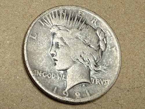 1921 high relief PEACE U.S. silver dollar. VG. #kd7
