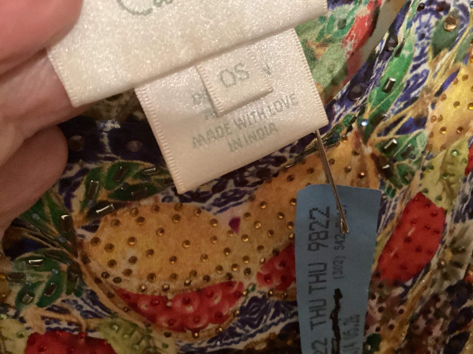 OOAK Camilla Gorgeous Crystal Beaded Print 100% Silk Kaftan Resort Dress EUC